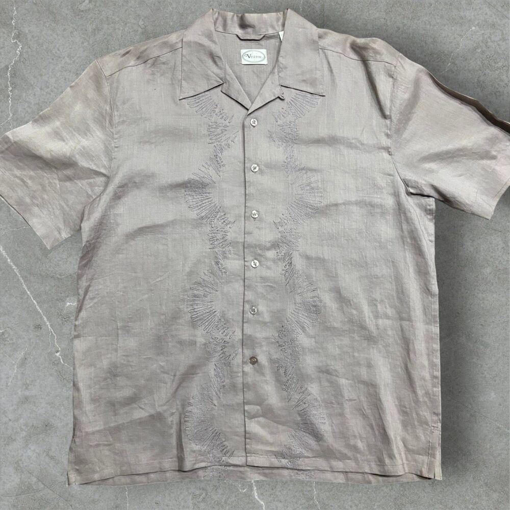 Visitor Vintage 90s Lilac Purple Button Down Linen Embroidered Shirt Men's Large